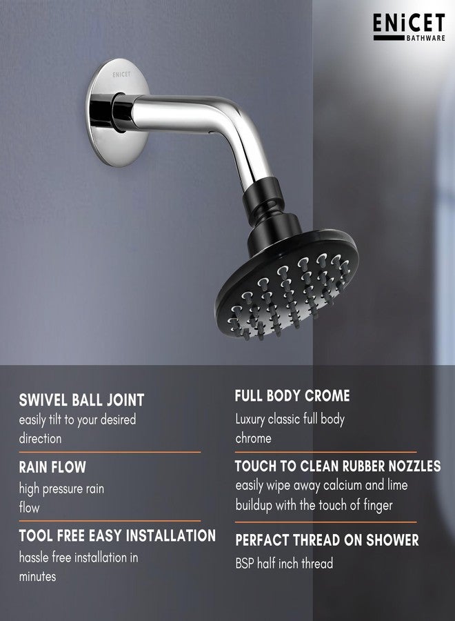 ENICET طقم محول تدفق عالي من النحاس الأصفر من إنيسيت مع صنبور ودش، تشطيب كروم، طقم محول ذو ذراع واحد للحمام، طقم دش للحمام، نظام دش، طقم صنبور خلاط (دش دائري أسود) - Image 3